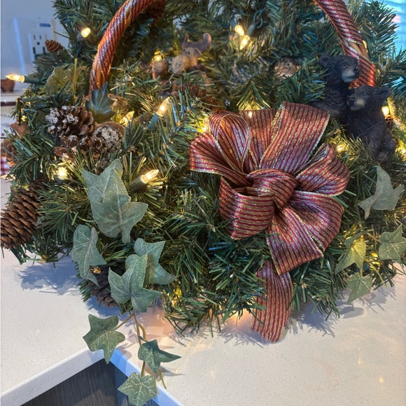 Festive Holiday Basket with Lights and Bow - Picture 2 of 4
